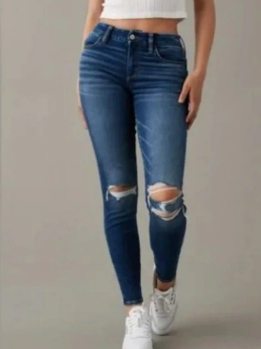 AE Next Level Stretch Cotton Denim Ripped High-Waisted Cropped Jegging Dark Wash